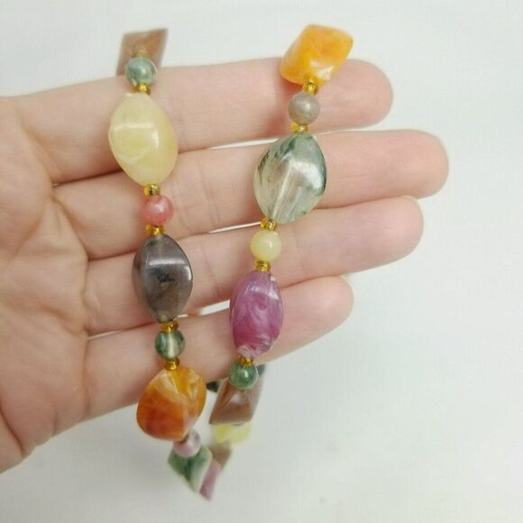 Vintage Set of 2 Colorful Beaded Necklaces, Long Layered, Plastic Beads, Estate - Picture 4 of 8